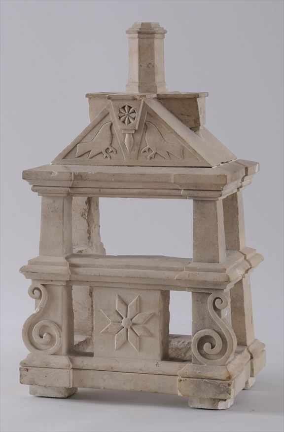 Appraisal: FRENCH CARVED SANDSTONE MODEL OF A CUPOLA The two-tiered openwork