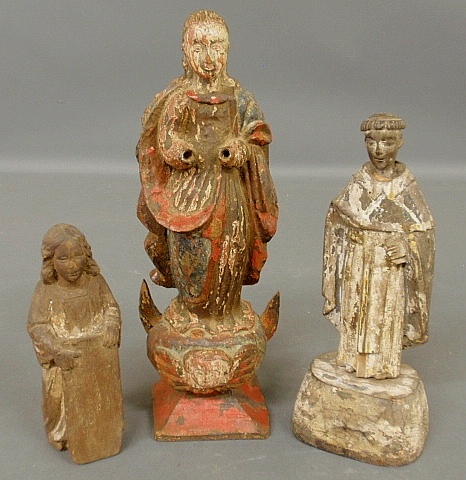 Appraisal: - Three carved wood religious figures largest The Madonna h