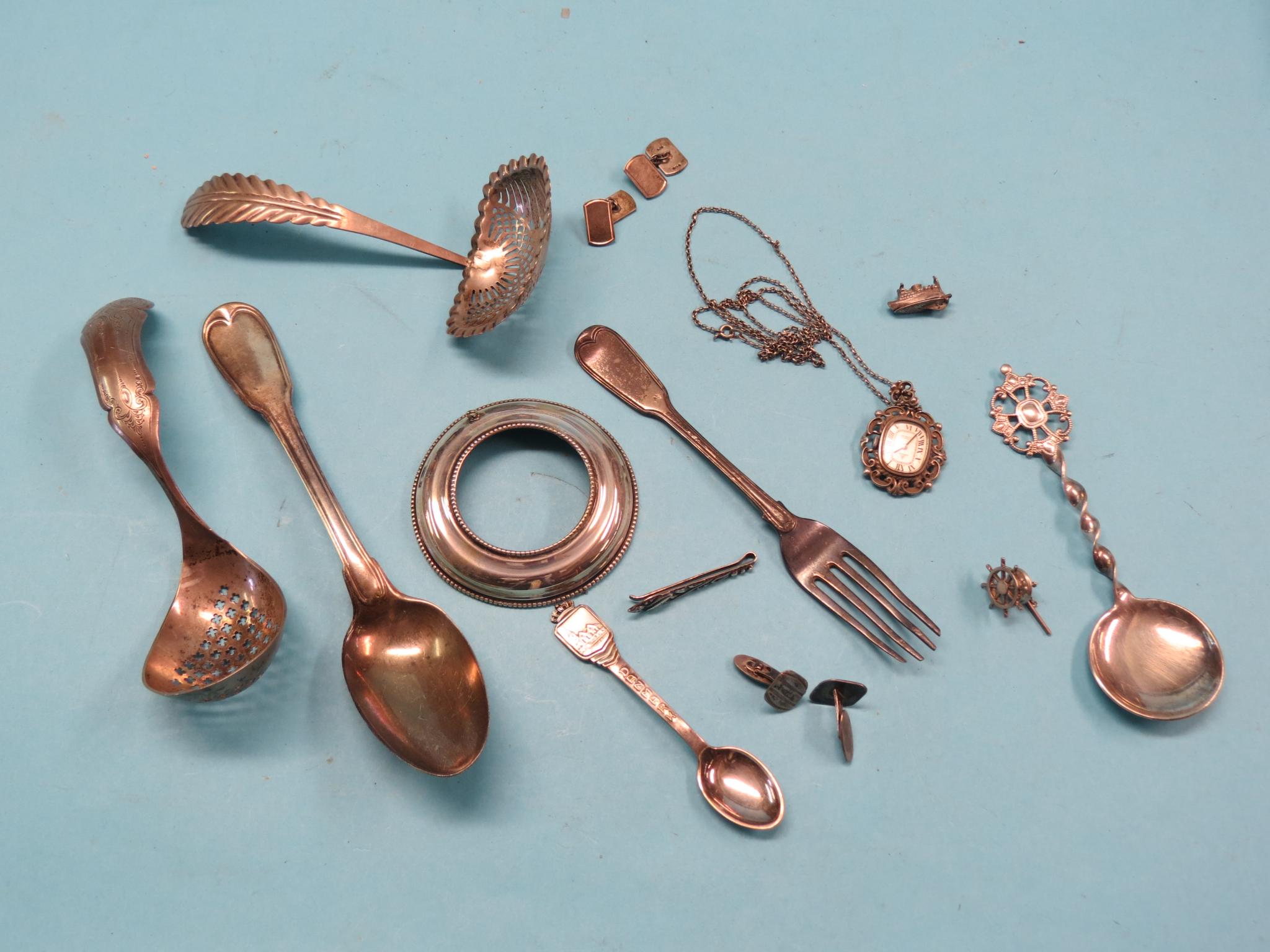 Appraisal: Two imported silver sifter spoons th century silver fiddle-and-thread pattern