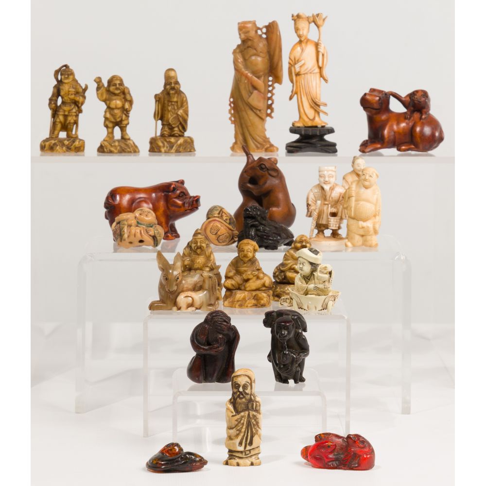 Appraisal: ASIAN NETSUKE AND OKIMONO FIGURINE ASSORTMENT items including Netsuke style