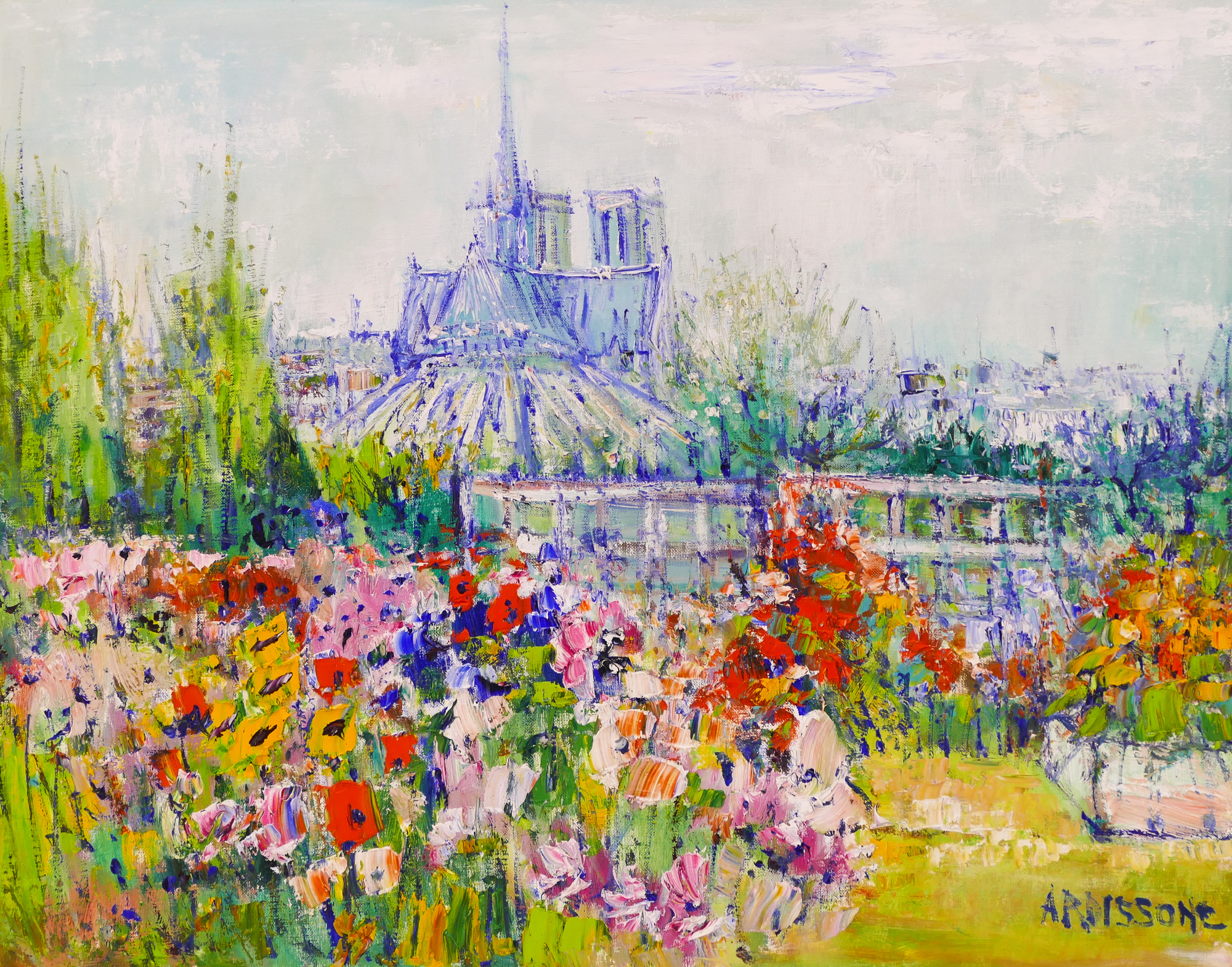 Appraisal: Yolande Ardissone b French ''Notre Dame et Terrasse Fleurie'' Oil