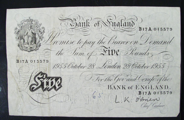 Appraisal: White Bank of England note O'Brien No B A