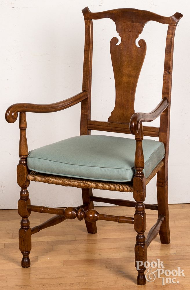 Appraisal: New England Queen Anne maple armchair mid th c New