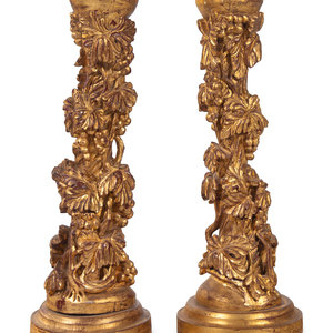 Appraisal: A Pair of Continental Giltwood Pedestals th Century Height inches