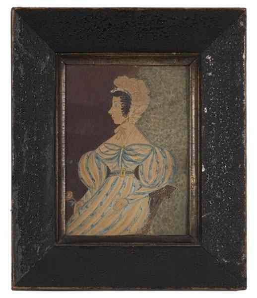 Appraisal: Folk Art Portrait of Woman with Puffy Sleeves American ca