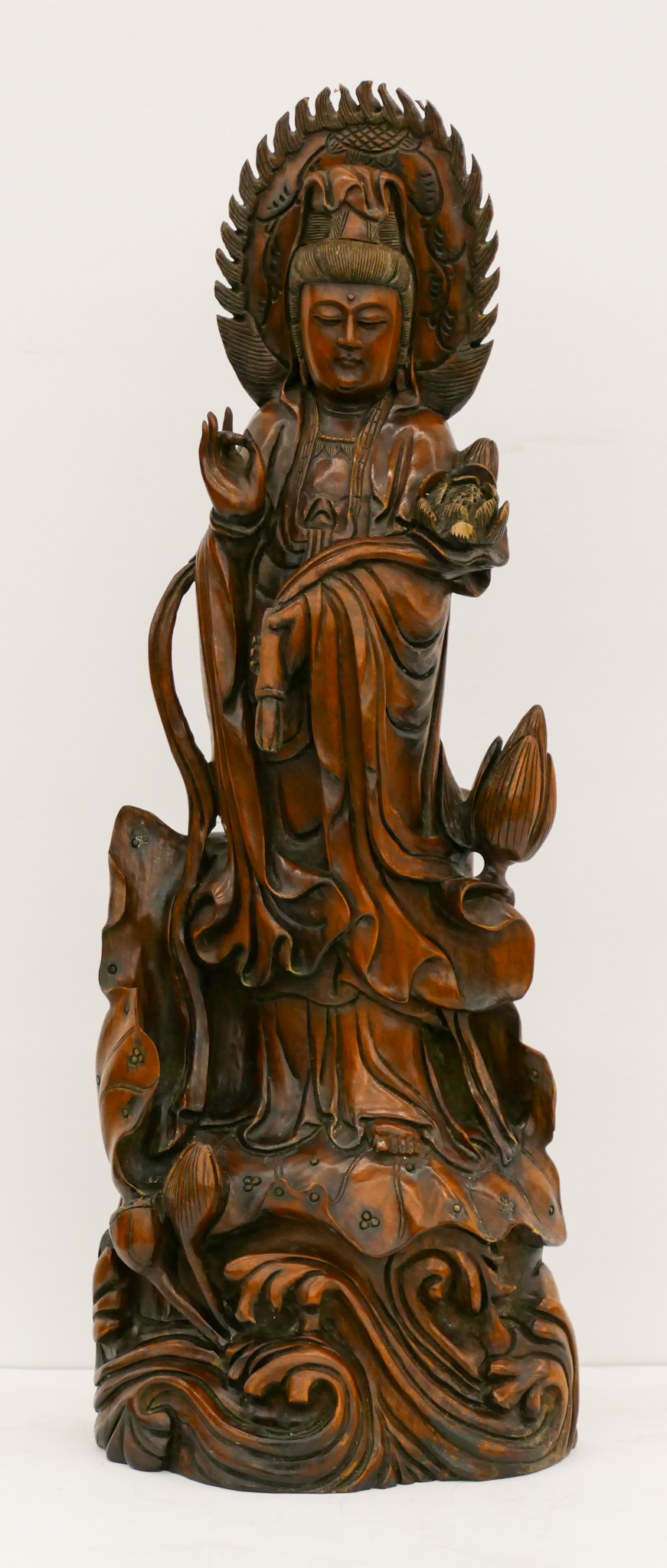 Appraisal: Chinese Rosewood Standing Guanyin Carving '' - Slight edge chip