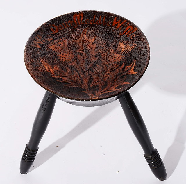 Appraisal: An early th Century poker work stooldecorated with thistle and