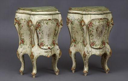 Appraisal: PAIR OF VENETIAN ROCOCO-STYLE PAINTED NIGHT STANDS Of serpentine outline