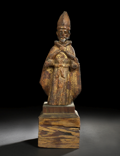 Appraisal: Large Spanish Colonial Carved Polychromed and Parcel-Gilt Figure of a