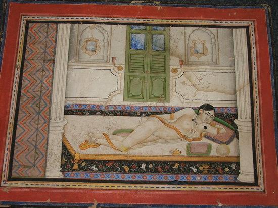 Appraisal: AN OLD INDIAN PAINTING of a naked young lady reclining