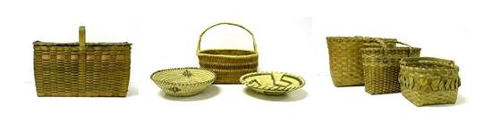 Appraisal: Seven miscellaneous woven baskets including basket square base tri-toned y-shaped