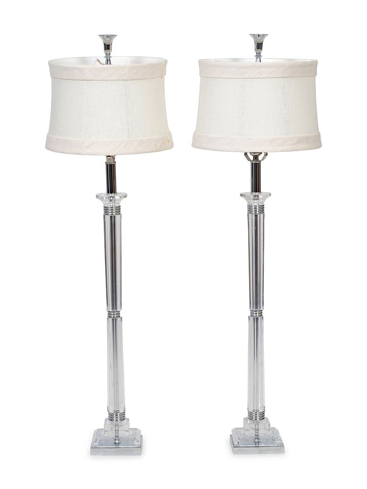 Appraisal: A Pair of Lucite and Chrome Based Table Lamps A