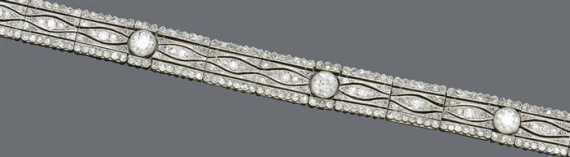 Appraisal: DIAMOND BRACELET ca Platinum Decorative bracelet the geometric open-worked links