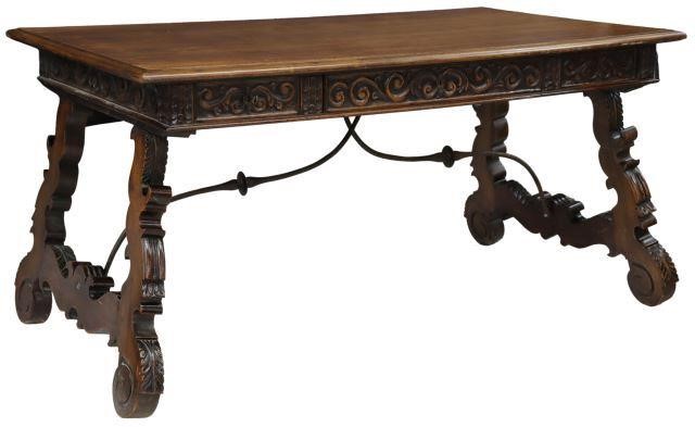 Appraisal: Spanish Baroque style mahogany desk th early th c rectangular