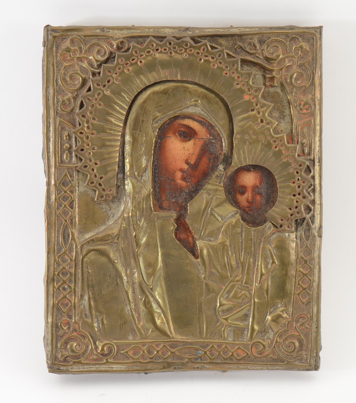 Appraisal: ICON OF MOTHER AND CHILD Encased in a metal oklad