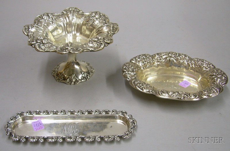 Appraisal: Three Sterling Silver Table and Dresser Items a sterling silver