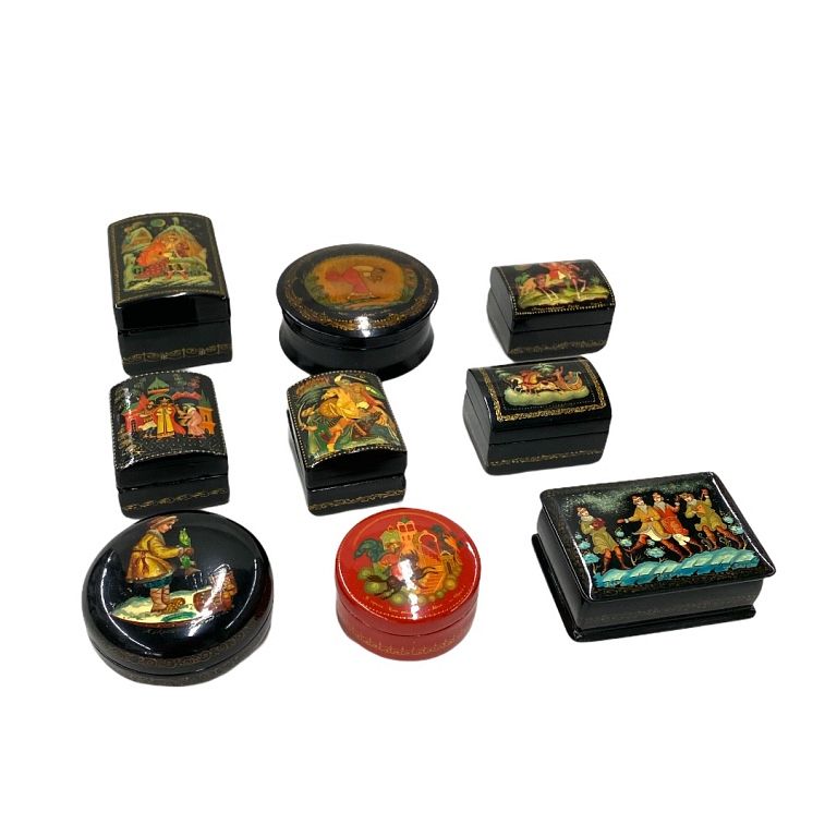 Appraisal: Collection of Hand Painted Russian Trinket Boxes Collection of Hand