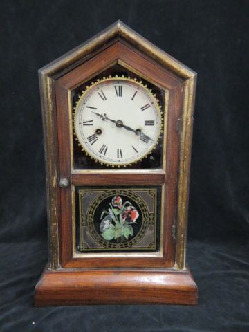 Appraisal: New Haven Clock split top shape with handpainted floral on