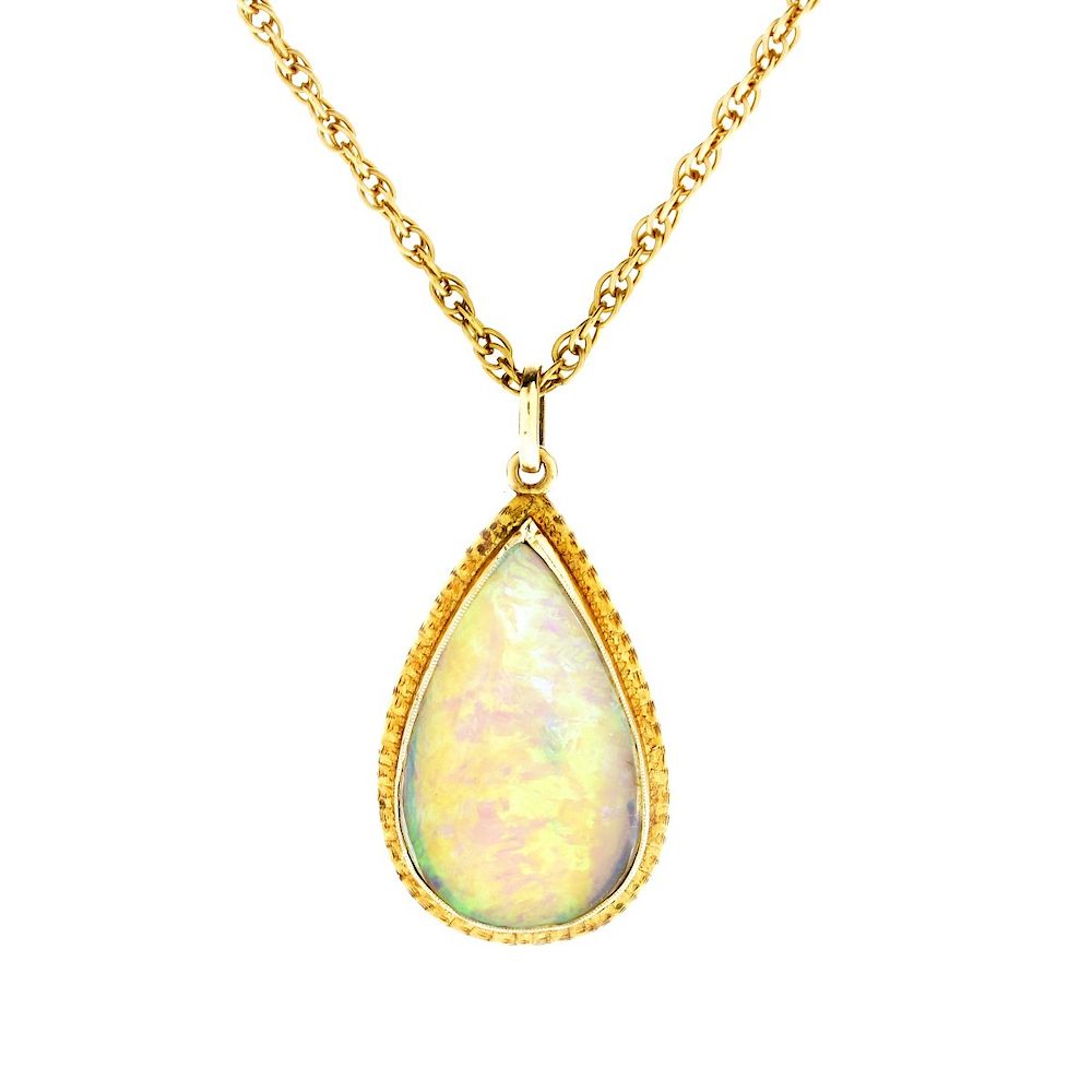 Appraisal: Vintage Opal and K Gold Pendant Necklace Vintage Pear Shape