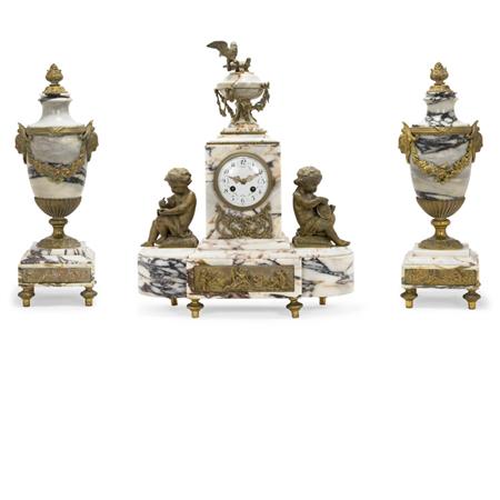 Appraisal: Louis XVI Style Gilt-Bronze and Marble Clock Garniture Estimate -