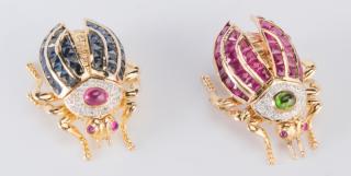 Appraisal: Jeweled Beetle Movable Pins st item K yellow gold sapphire