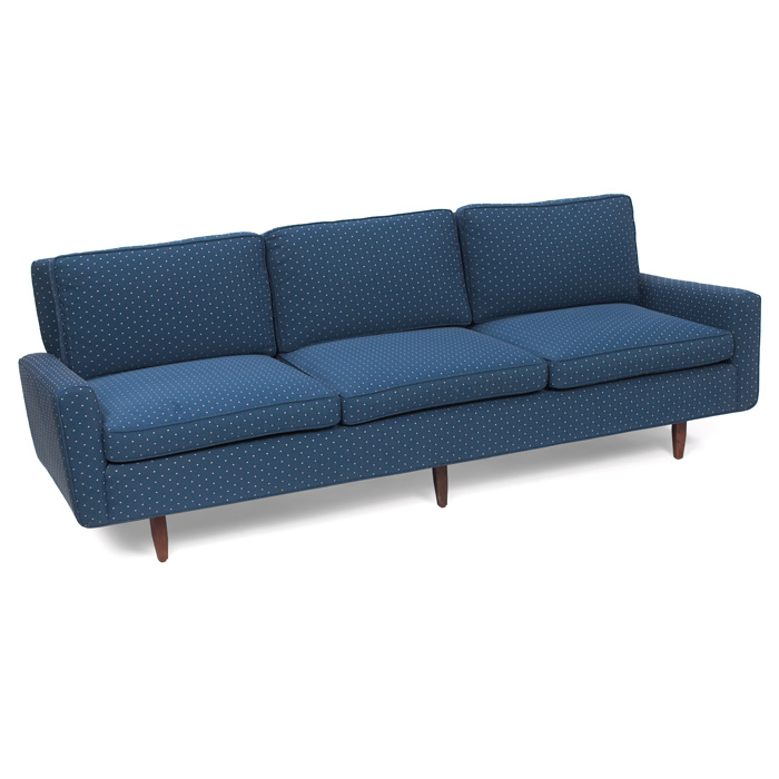 Appraisal: Knoll sofa upholstered seat over tapered wood legs dark blue