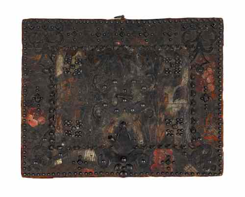 Appraisal: Forged iron and painted leather covered lid early th c