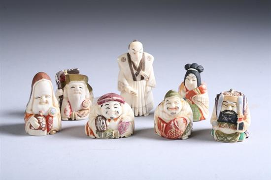 Appraisal: SEVEN JAPANESE IVORY FIGURES OF NETSUKE th century