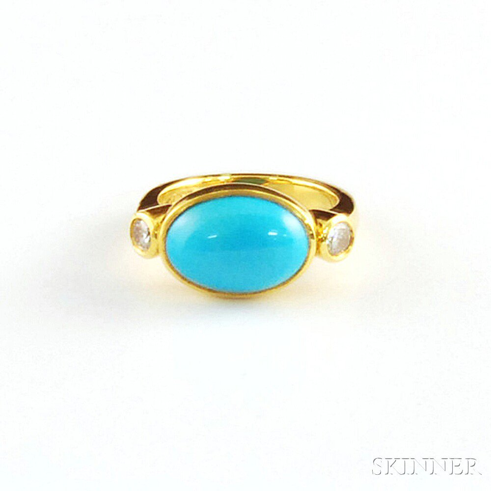 Appraisal: kt Gold Sleeping Beauty Turquoise and Diamond Ring the oval