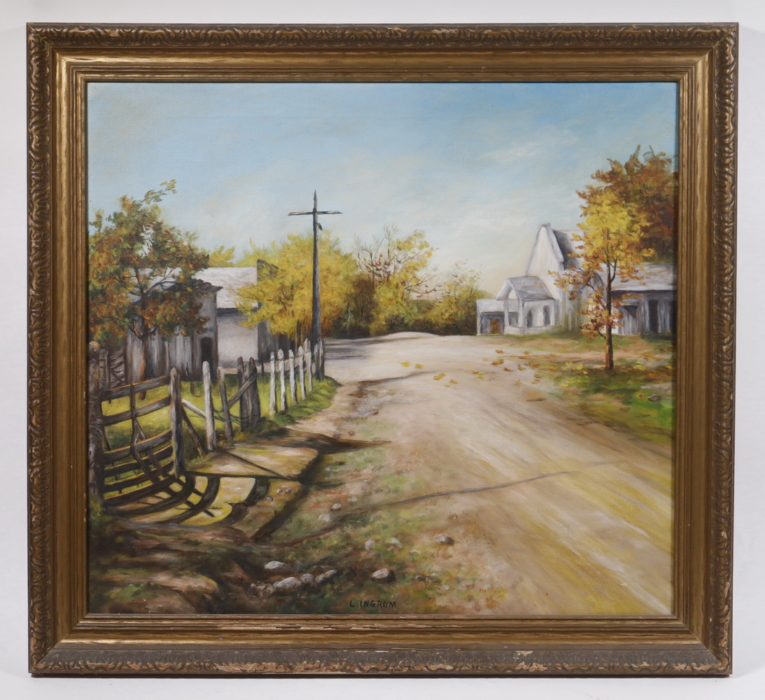 Appraisal: RURAL LANDSCAPE PAINTING BY L INGRUM Country Lane oil on