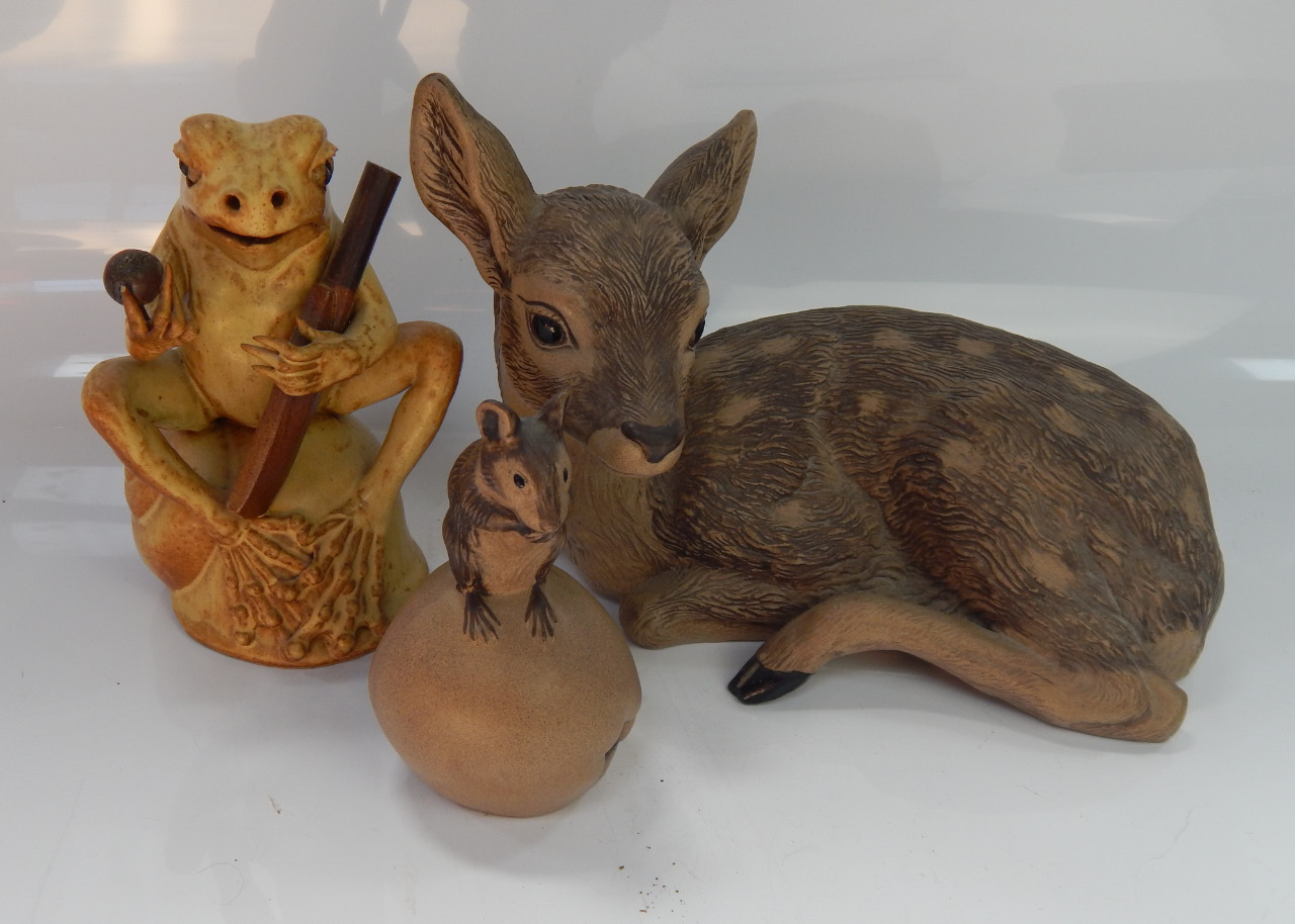 Appraisal: Poole Pottery a fawn and mouse upon apple both marked