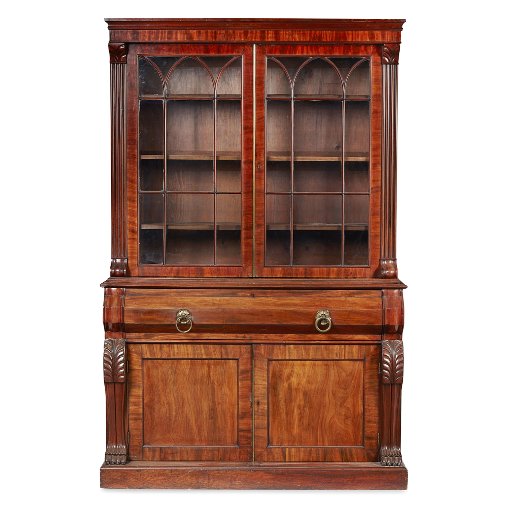 Appraisal: YLATE REGENCY MAHOGANY SECRETAIRE BOOKCASE CIRCA the moulded cornice above