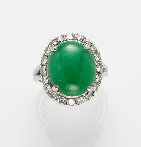 Appraisal: A jadeite jade diamond and k gold white gold ring