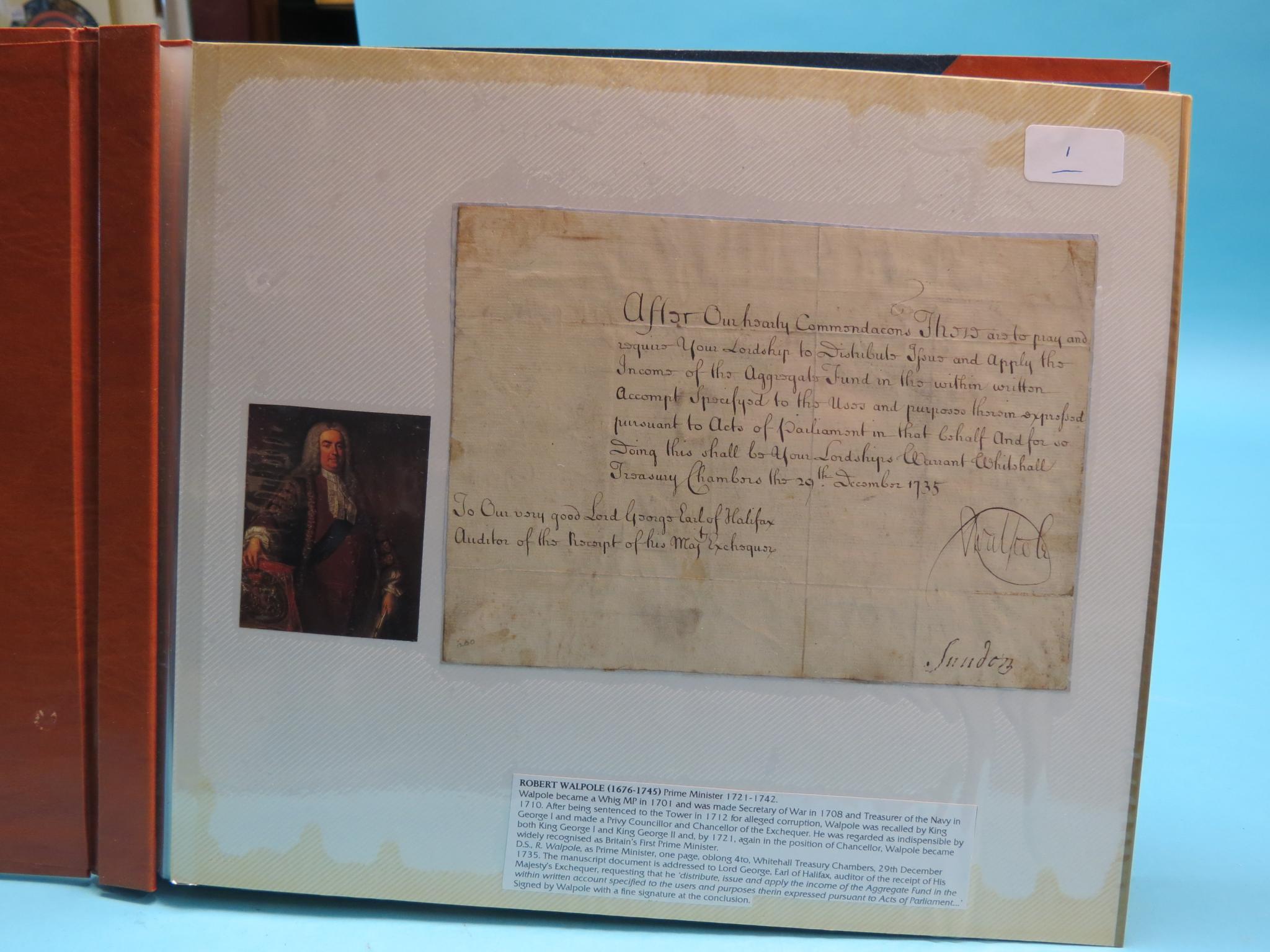 Appraisal: Sir Robert Walpole - - signed manuscript document dated th