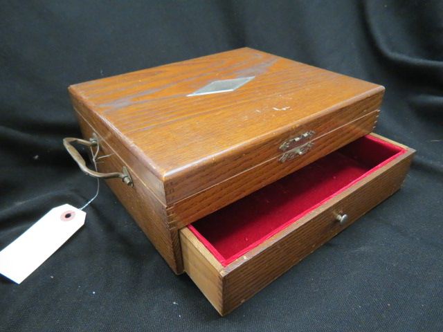 Appraisal: Antique Oak Jewelry Chest lift-top lower drawer x