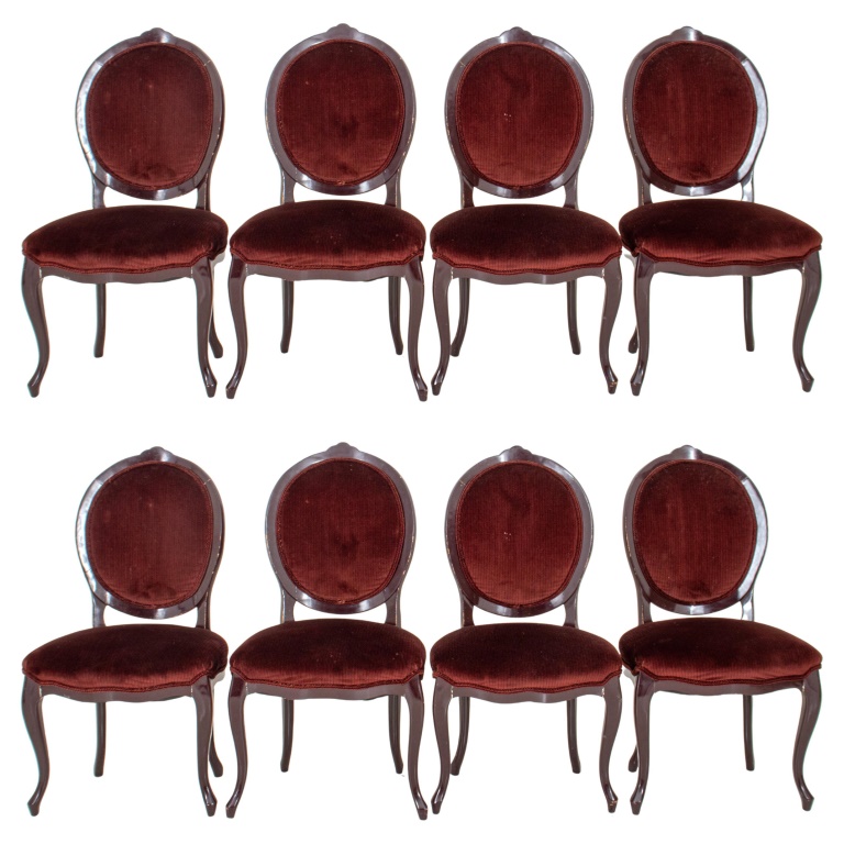 Appraisal: LOUIS XV STYLE AUBERGINE LACQUER DINING CHAIRS Louis XV Style