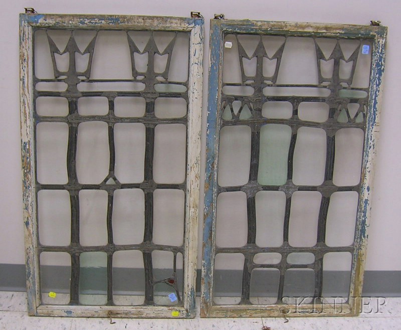 Appraisal: Pair of Leaded Glass Windows composed of pale transparent blue