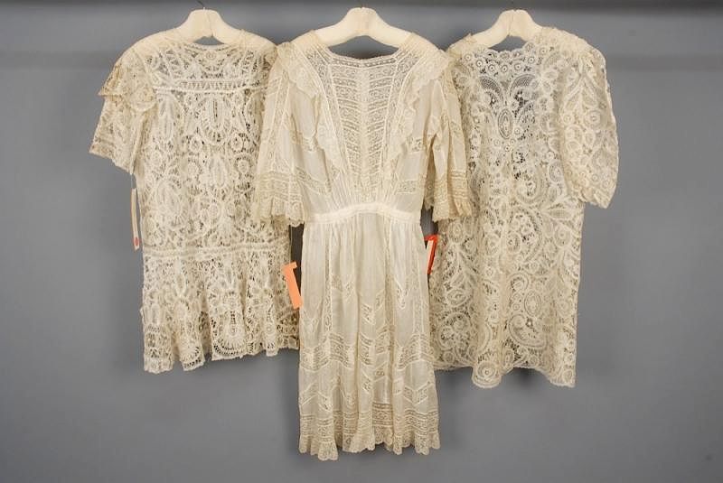 Appraisal: THREE GIRLS LACE DRESSES - All cream cotton with short