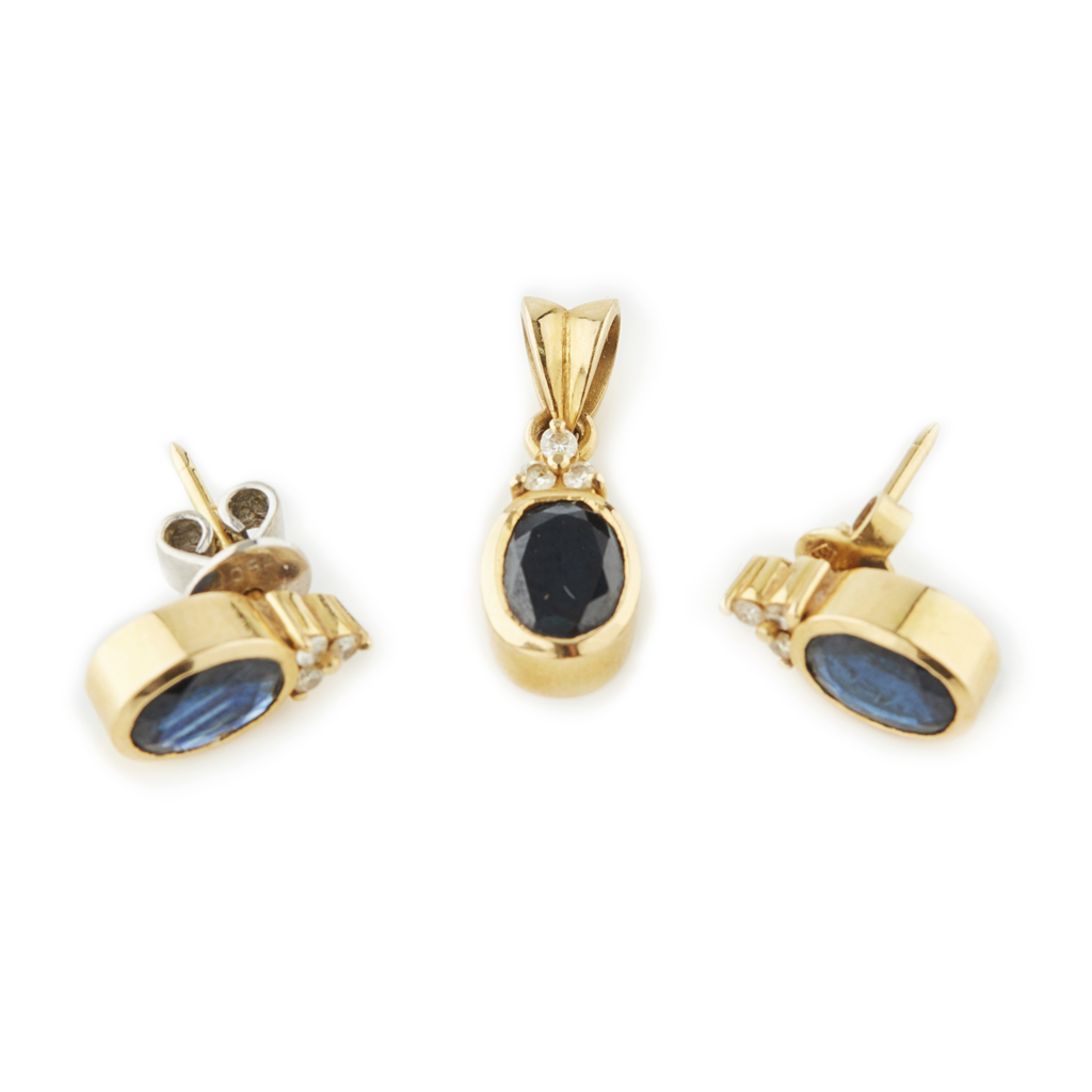 Appraisal: A sapphire and diamond set pendant and matching earrings the