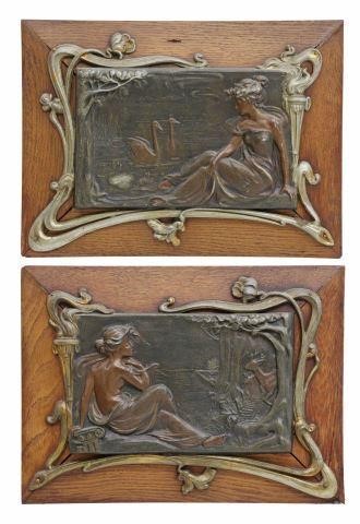 Appraisal: lot of Art Nouveau wall plaques early th c patinated