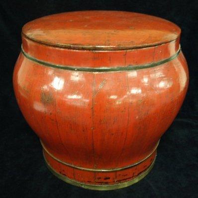 Appraisal: A Chinese brass bound storage jar of baluster form decorated