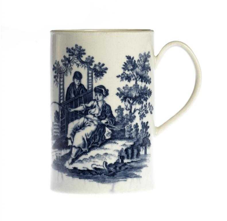 Appraisal: A WORCESTER MUG cylindrical and transfer printed in underglaze blue