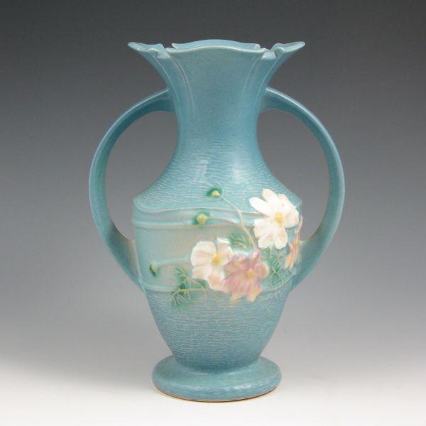 Appraisal: Roseville blue Cosmos handled vase Marked Roseville USA - Mint