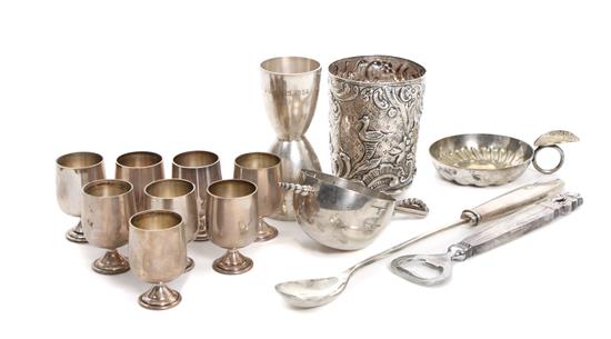 Appraisal: Sale Lot Seven Silver Bartending Items comprising eight cordials in