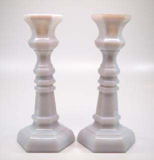 Appraisal: Pressed hexagonal candlesticks pair A pair of mid th century