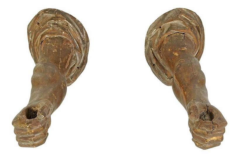 Appraisal: Pair Renaissance Style Carved Arm Form Sconces Italian th century