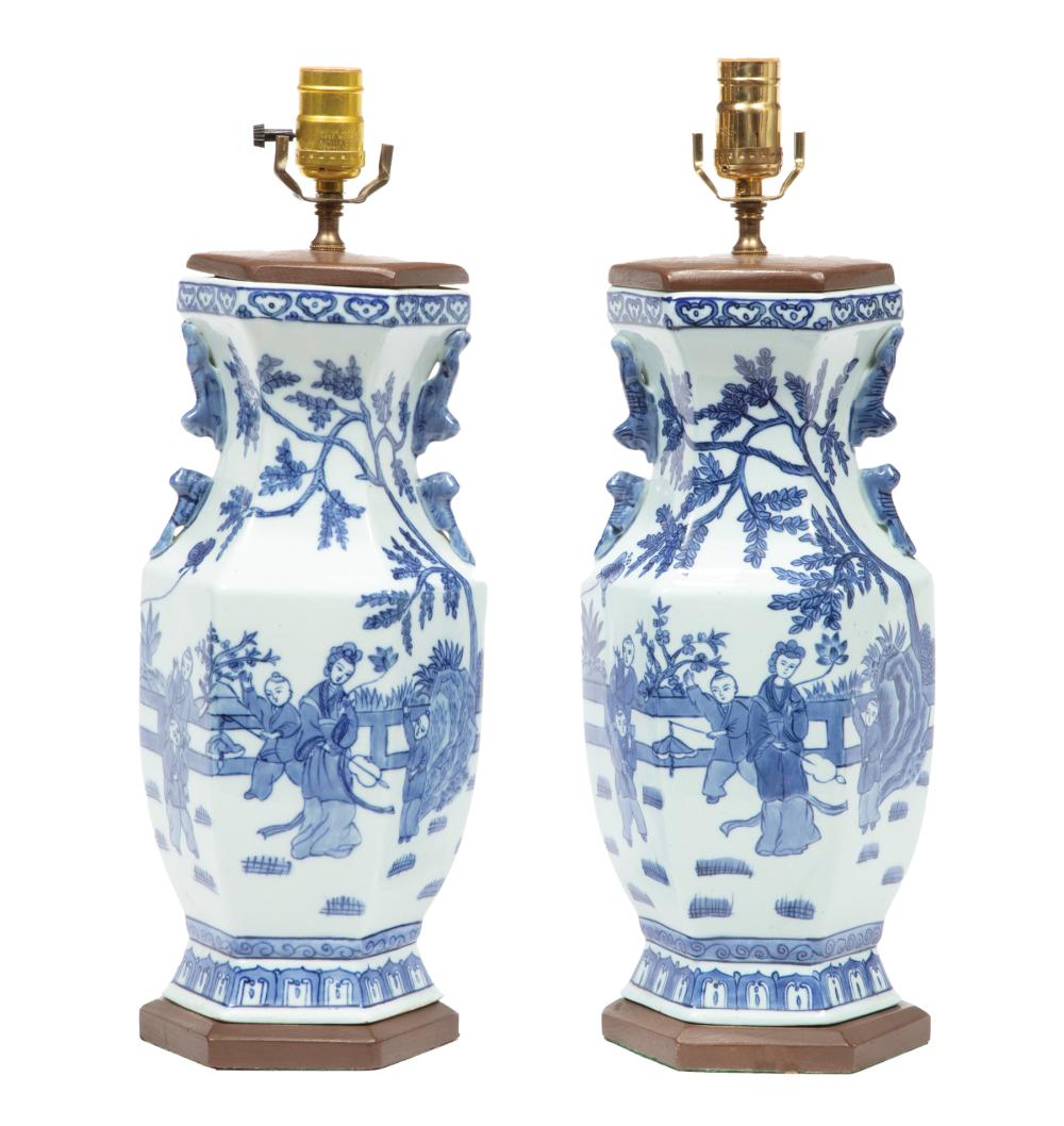 Appraisal: Pair of Chinese Blue and White Porcelain Hexagonal Vases confronting