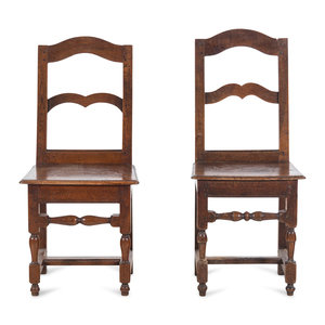 Appraisal: A Near Pair of Provincial Oak Chairs with Plank Seats