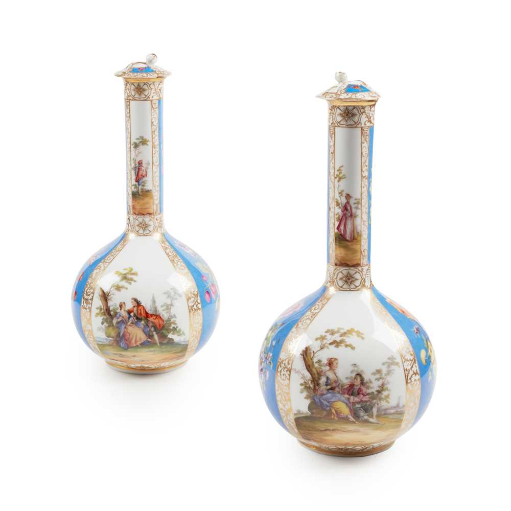 Appraisal: A PAIR OF DRESDEN PORCELAIN VASES TH CENTURY Decorated with