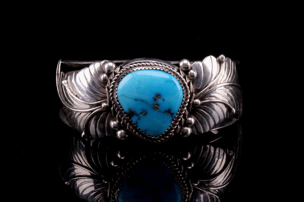 Appraisal: Navajo Silver Blue Gem Turquoise Bracelet Featured in this lot